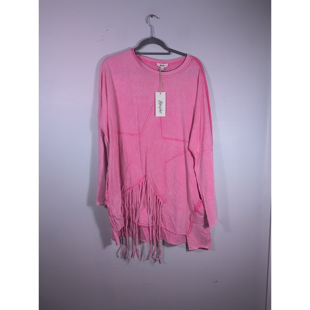 Blue velvet Boutique Mineral Washed Star Fringe Boho Shirt New